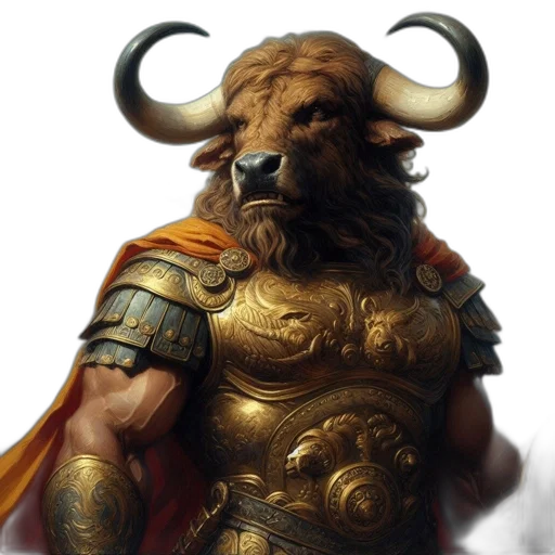 animal, face, fantasy art, concept art, photorealistic, 3d render, humanoid, bull-headed transparent PNG cut-out