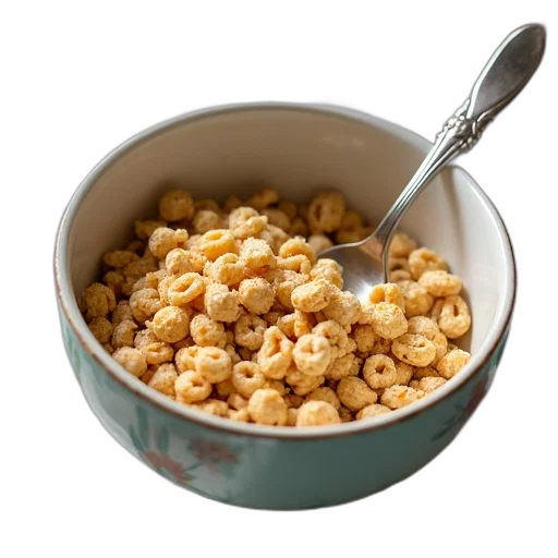 food, crown, bowl, crumbled, cereal, spoon, inside, placed transparent PNG cut-out