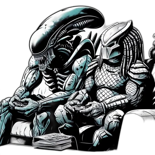 concept art, comic book art, fantasy art, outer space, monochrome, two, iconic, sci-fi transparent PNG cut-out