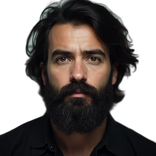 face, hair, jacket, animal, photorealistic, man, black, beard transparent PNG cut-out