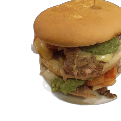 food, 3d render, burger, guacamole, cheese, white, plate, next transparent PNG cut-out