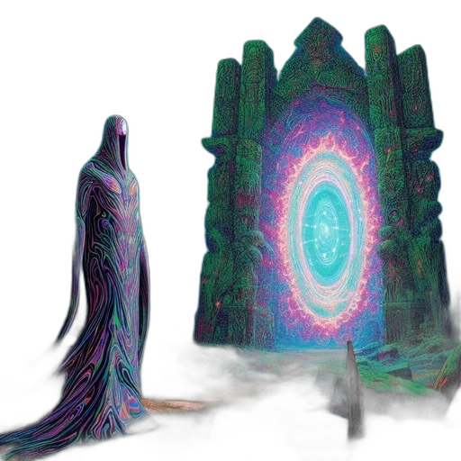 dress, creature, staff, concept art, fantasy art, vaporwave, watercolor, outer space transparent PNG cut-out