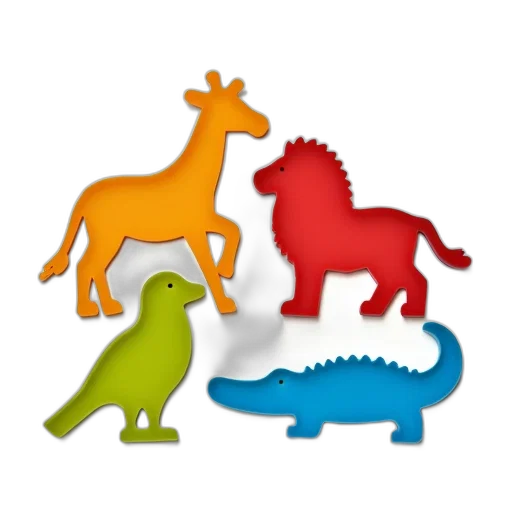 animal, staff, 3d render, concept art, colorful, set, plastic, animal-shaped transparent PNG cut-out