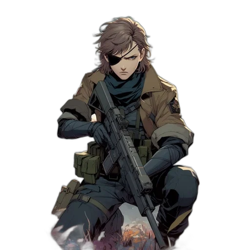 weapon, jacket, staff, concept art, comic book art, pixel art, cyberpunk, earth tones transparent PNG cut-out