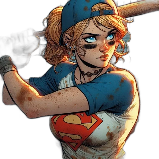 comic book art, concept art, cartoon, young, woman, casuals, blue, cap transparent PNG cut-out