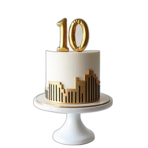 3d render, birthday, cake, white, base, gold, black, striped transparent PNG cut-out