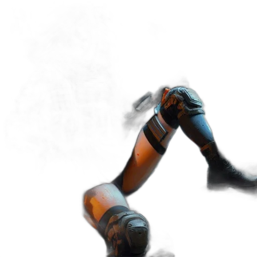 robot, shoes, weapon, staff, concept art, photorealistic, cyberpunk, 3d render transparent PNG cut-out