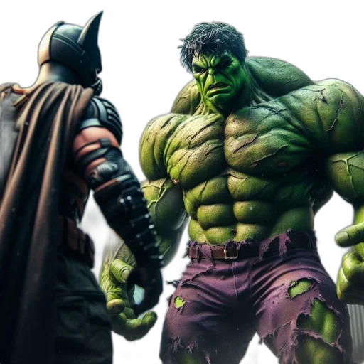 comic book art, concept art, 3d render, batman, hulk, face, off, rain-soaked transparent PNG cut-out