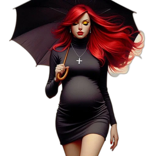 umbrella, dress, fantasy art, concept art, comic book art, photorealistic, red, dark transparent PNG cut-out