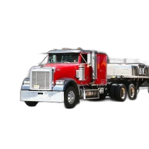 photorealistic, red, semi-truck, driving, down, busy, city, street transparent PNG cut-out