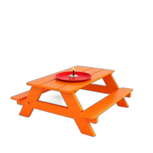 furniture, 3d render, bright, orange, picnic, table, red, plate transparent PNG cut-out