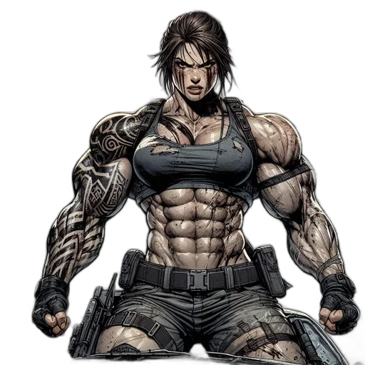 comic book art, concept art, cyberpunk, fantasy art, fierce, tattooed, female, warrior transparent PNG cut-out