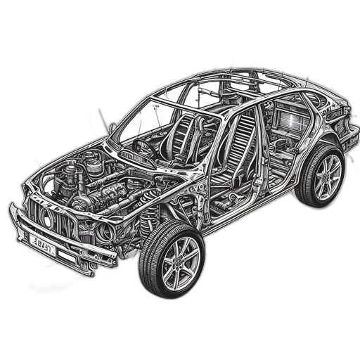 car, 3d render, concept art, photorealistic, illustrated, guide, interior, reveals transparent PNG cut-out