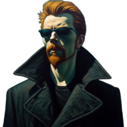 mask, jacket, face, staff, comic book art, concept art, cyberpunk, pixel art transparent PNG cut-out