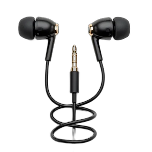 pair, black, earbuds, coiled, cord, gold-colored, plug, end transparent PNG cut-out