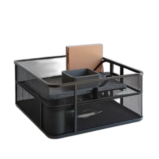 furniture, 3d render, black, mesh, desk, organizer, two, dividers transparent PNG cut-out