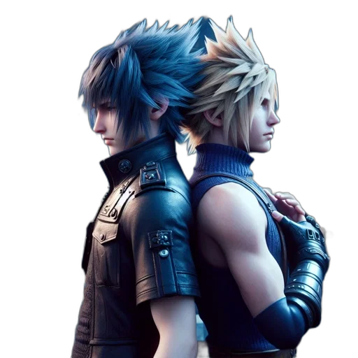 concept art, 3d render, fantasy art, pixel art, blue, two, characters, distinct transparent PNG cut-out