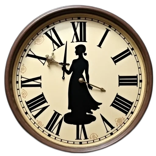 jewelry, photorealistic, vintage, clock, black, silhouette, woman, holding transparent PNG cut-out