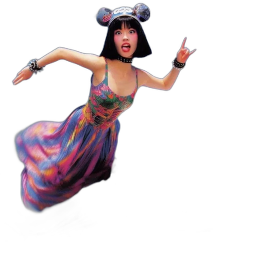 dress, concept art, cartoon, 3d render, photorealistic, woman, colorful, hovers transparent PNG cut-out