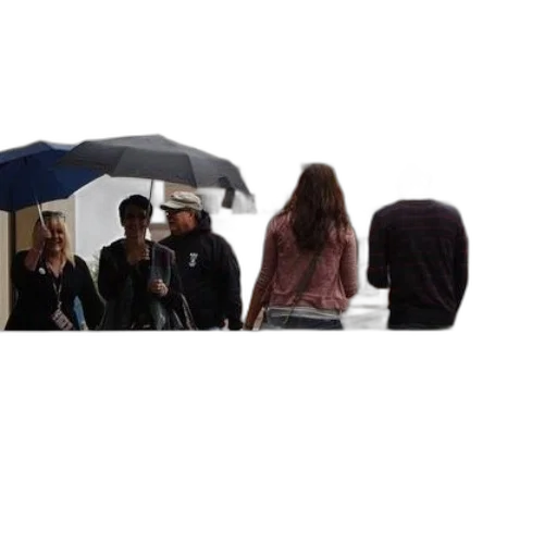 umbrella, staff, jacket, hat, rain, city street, group, people transparent PNG cut-out