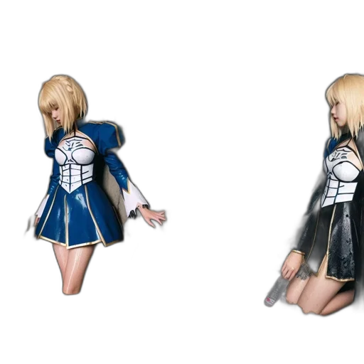 dress, jacket, concept art, 3d render, fantasy art, anime, monochrome, blue transparent PNG cut-out