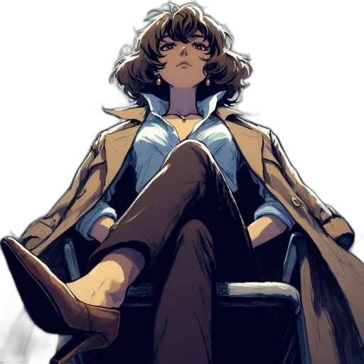 jacket, staff, face, comic book art, concept art, anime, pixel art, blue transparent PNG cut-out