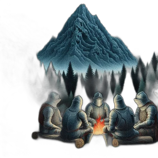 concept art, fantasy art, watercolor, 3d render, fire, night, fog, snow transparent PNG cut-out