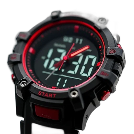 3d render, cyberpunk, close-up, black, red, sports, watch, digital transparent PNG cut-out