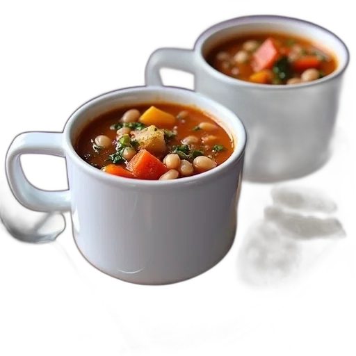 food, 3d render, photorealistic, two, white, ceramic, mugs, filled transparent PNG cut-out