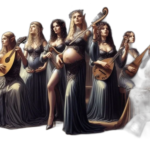 dress, fantasy art, concept art, photorealistic, pixel art, fire, six, women transparent PNG cut-out
