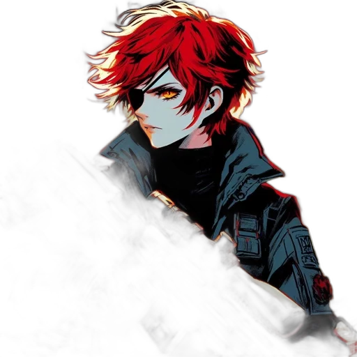 jacket, weapon, face, mask, pixel art, anime, concept art, comic book art transparent PNG cut-out