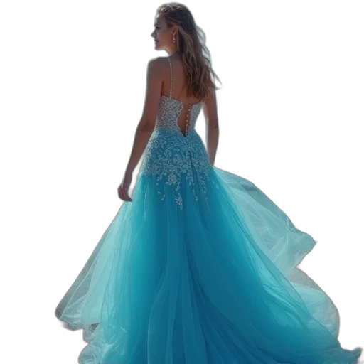 dress, concept art, photorealistic, blue, colorful, woman, wearing, long transparent PNG cut-out