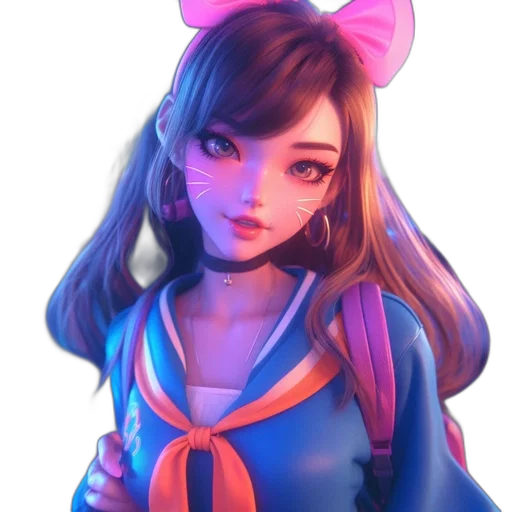 dress, face, staff, robot, 3d render, anime, concept art, fantasy art transparent PNG cut-out