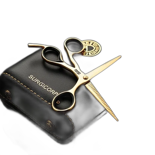 jewelry, 3d render, pair, golden, scissors, black, handles, lying transparent PNG cut-out