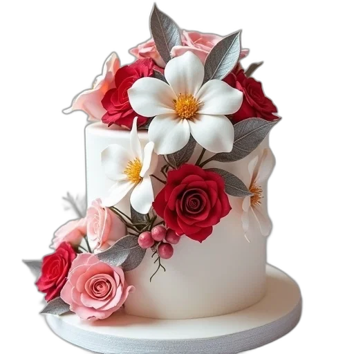 crown, 3d render, photorealistic, cake, decorated, white, red, flowers transparent PNG cut-out