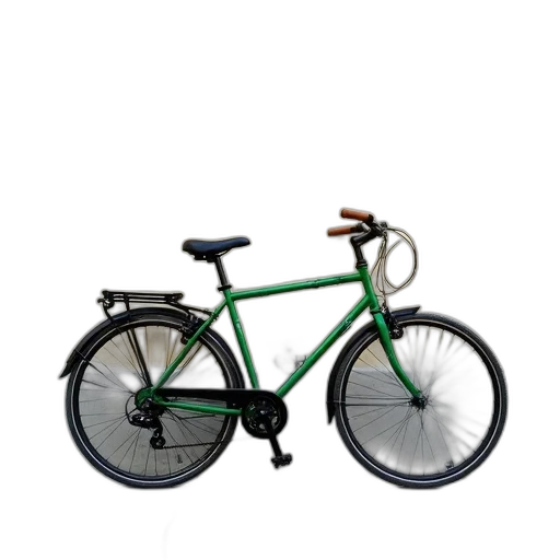 3d render, photorealistic, green, bicycle, black, seat, handlebars, parked transparent PNG cut-out