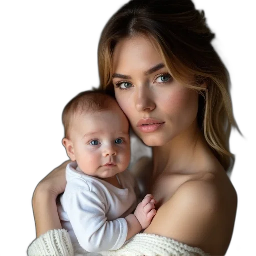 face, photorealistic, oil painting, concept art, fantasy art, woman, holding, baby transparent PNG cut-out