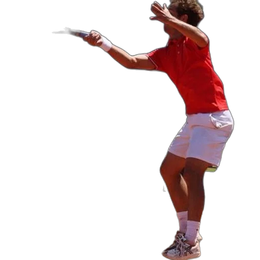 staff, weapon, tennis, player, red, shirt, white, shorts transparent PNG cut-out