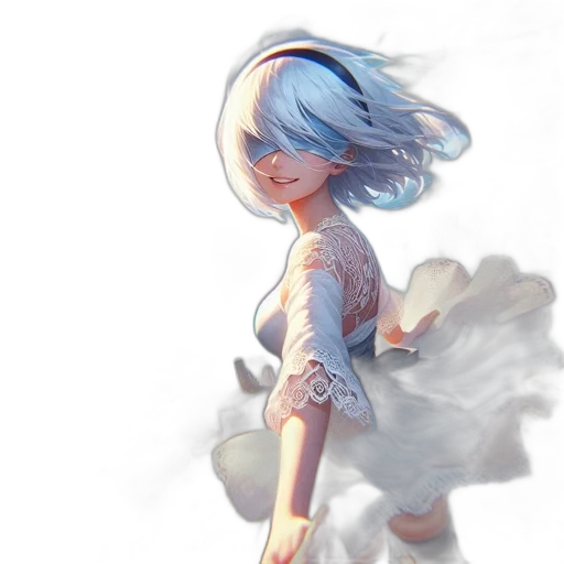 dress, robot, flower, face, concept art, fantasy art, anime, watercolor transparent PNG cut-out