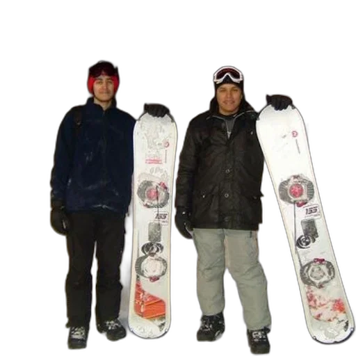 staff, snow, two, men, holding, snowboards, snowy, slope transparent PNG cut-out