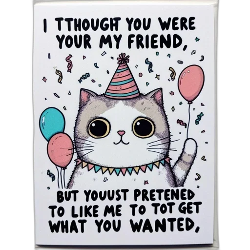 hat, illustrated, birthday, card, features, party-attired, cat, amidst transparent PNG cut-out