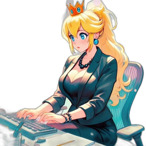 crown, staff, dress, pixel art, anime, concept art, cartoon, blonde-haired transparent PNG cut-out