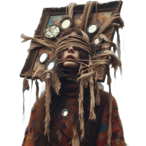 mask, face, jacket, staff, concept art, fantasy art, cyberpunk, 3d render transparent PNG cut-out
