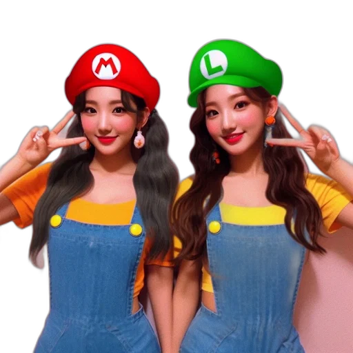 3d render, pixel art, photorealistic, concept art, two, young, women, pose transparent PNG cut-out