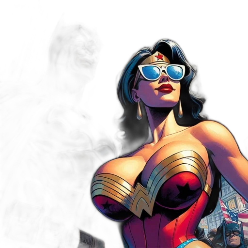 comic book art, concept art, two, iconic, superheroes, batman, wonder, woman transparent PNG cut-out
