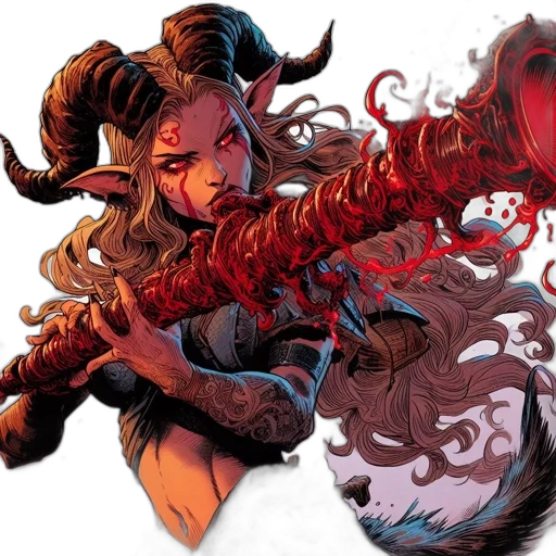 comic book art, concept art, fantasy art, red, armored, warrior, woman, horns transparent PNG cut-out