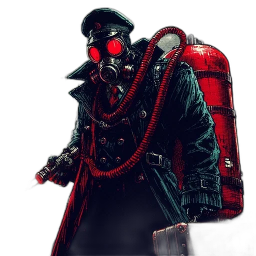 robot, jacket, mask, weapon, concept art, cyberpunk, comic book art, fantasy art transparent PNG cut-out