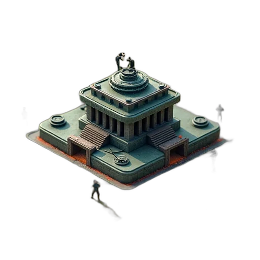 building, robot, weapon, crown, 3d render, concept art, pixel art, cyberpunk transparent PNG cut-out