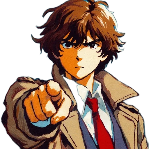 jacket, staff, weapon, face, pixel art, anime, concept art, cartoon transparent PNG cut-out