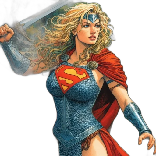 comic book art, concept art, fantasy art, blonde-haired, female, character, dressed, blue transparent PNG cut-out
